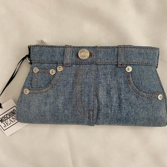 AW23 MOSCHINO Couture Jeremy Scott Denim Shaped Jeans Wristlet Clutch Cotton - Picture 4 of 12